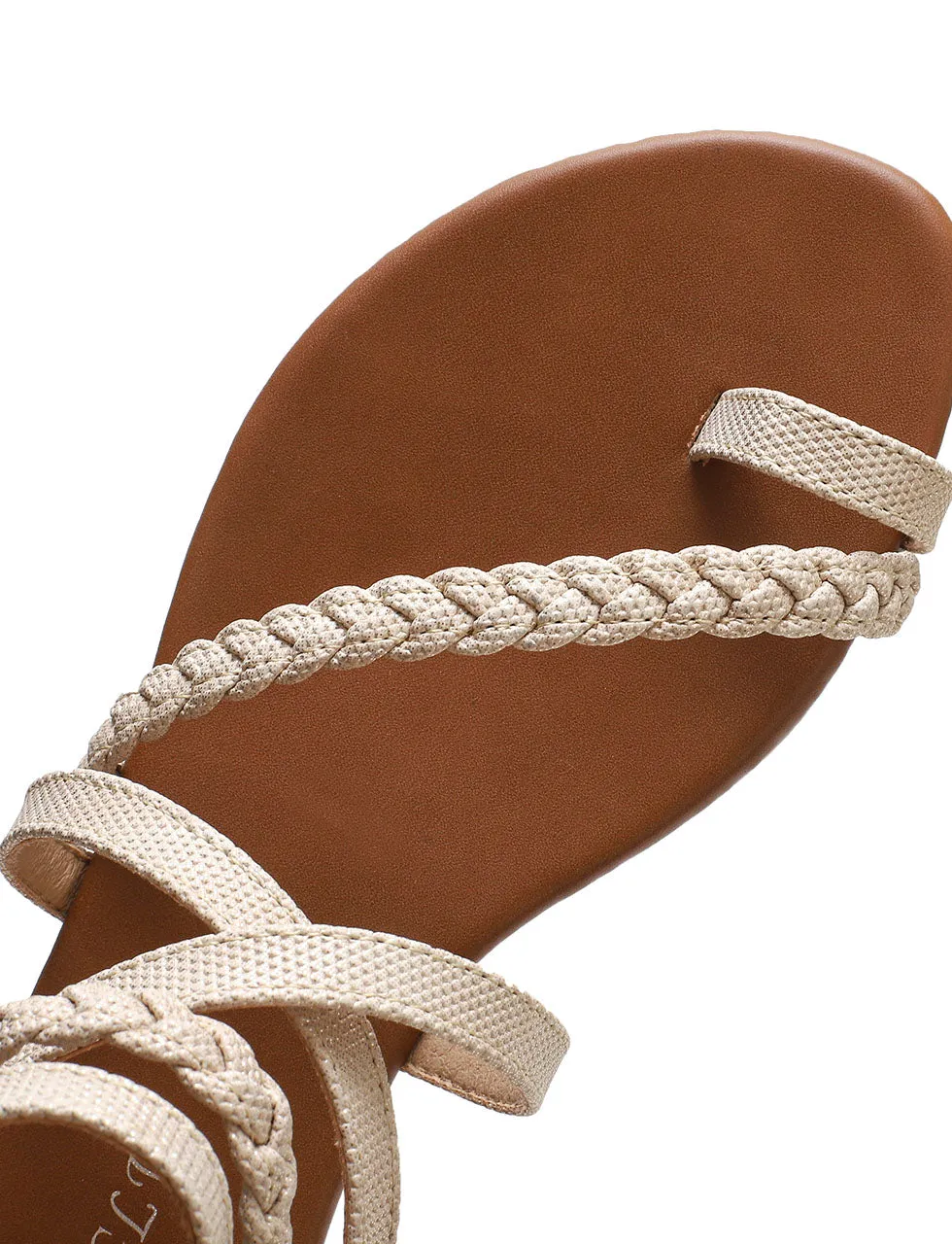 Brown Toe Ring Weave Strap Sandals For Women