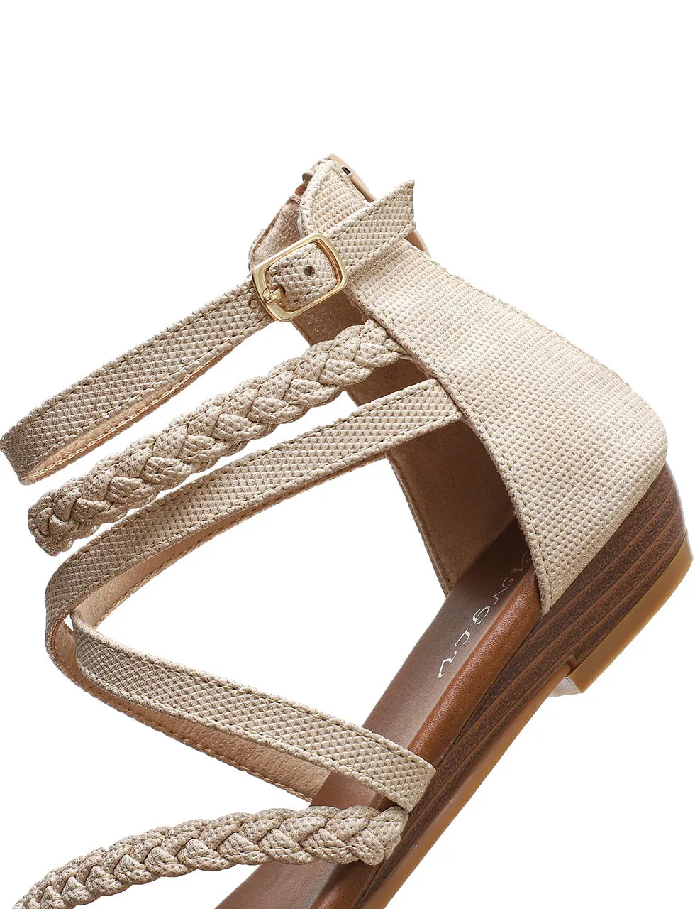 Brown Toe Ring Weave Strap Sandals For Women