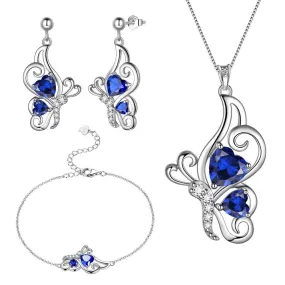 Butterfly Birthstone September Sapphire Jewelry Set 4PCS Women Girls Birthday Gift