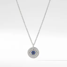 Cable Collectibles Evil Eye Necklace with Diamonds and Light Blue Sapphires in 18K White Gold