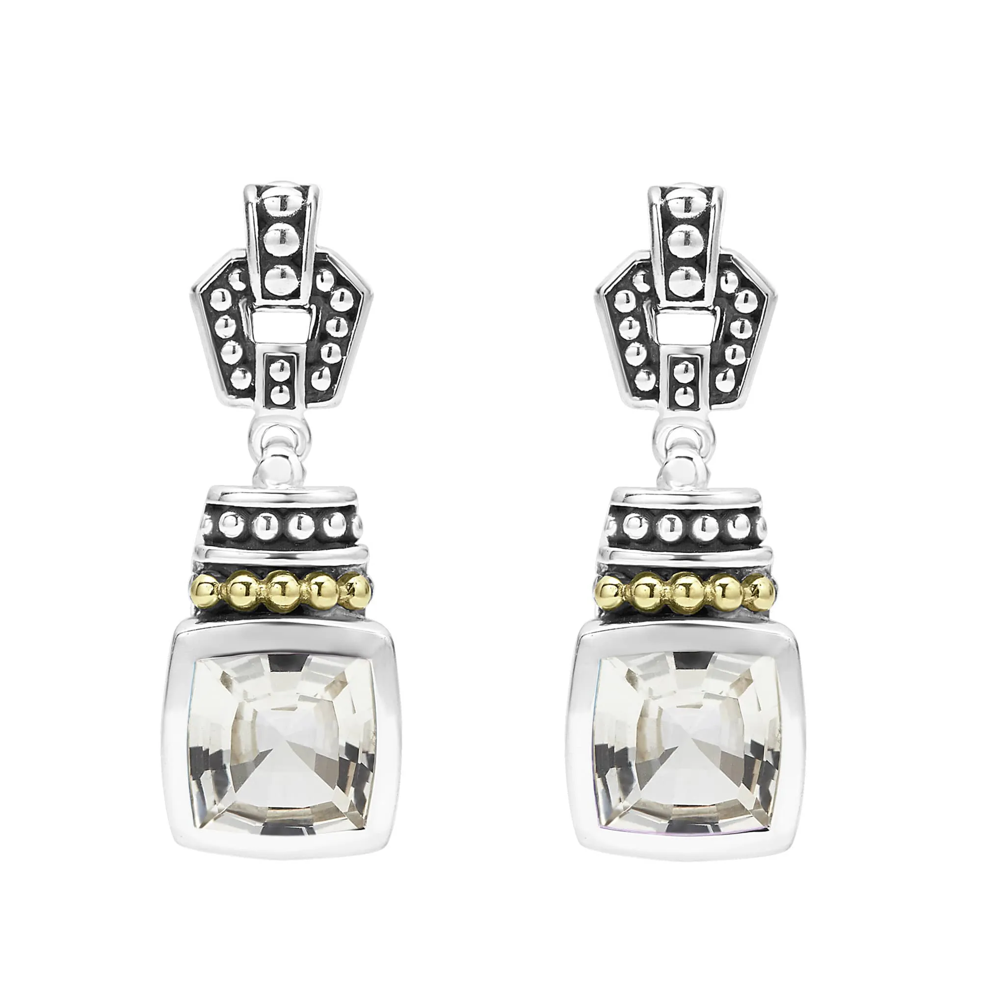 Caviar Color White Topaz Drop Earrings