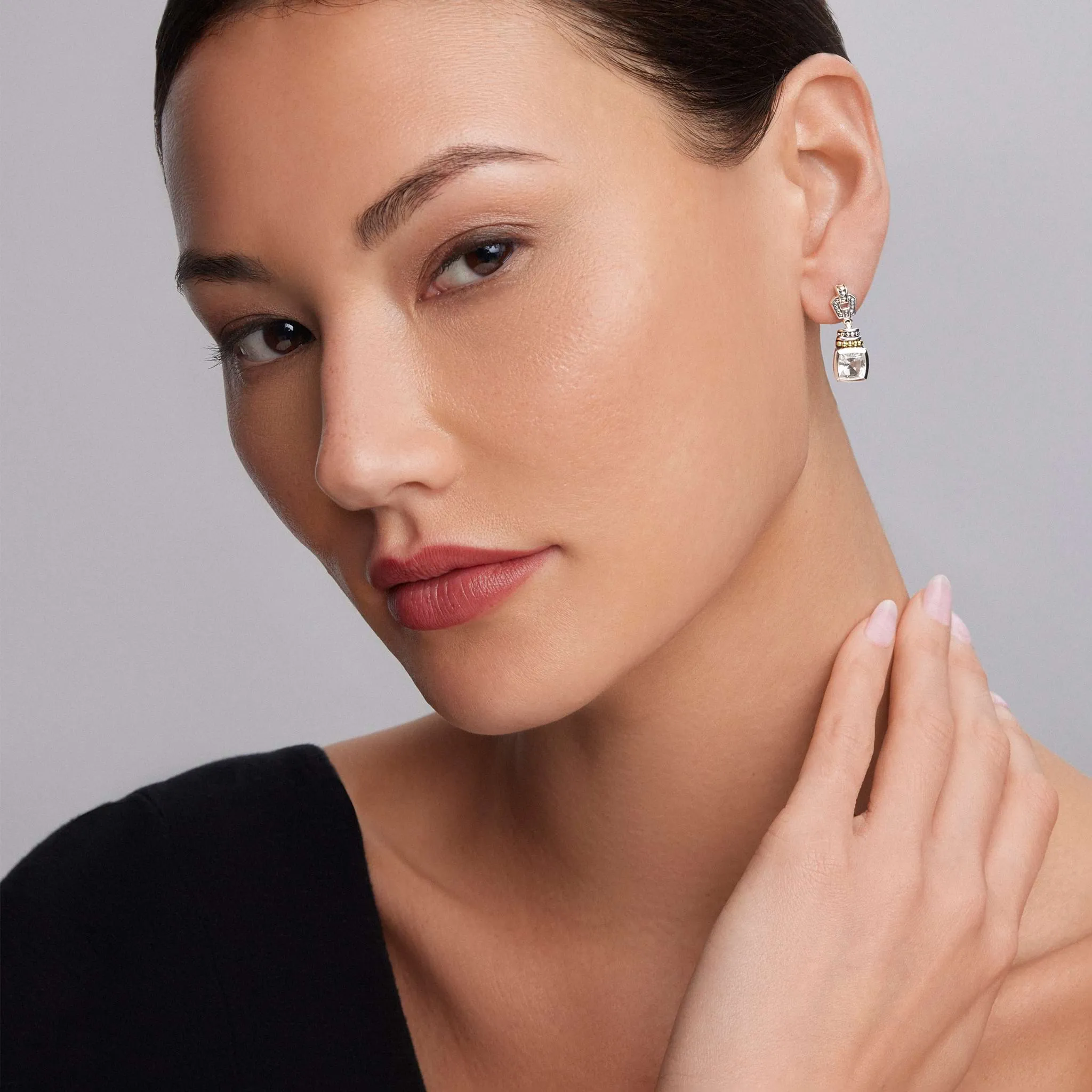 Caviar Color White Topaz Drop Earrings