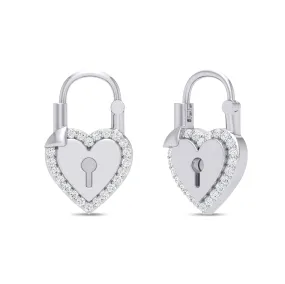 Celebration Silver Round Cut 0.30 Carat tw Heart Padlock Lab Grown Diamonds Drop Earrings