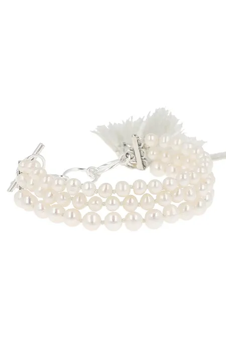 Chan Luu - White Pearl Strand and Tassel Bracelet