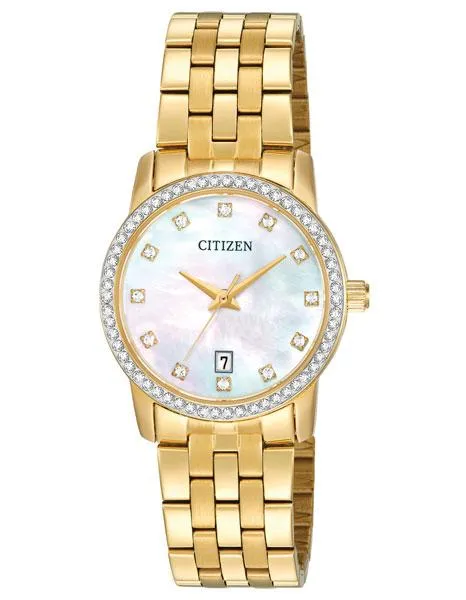 Citizen Quartz Ladies Swarovski Crystal Dress - Gold Tone - MOP Dial