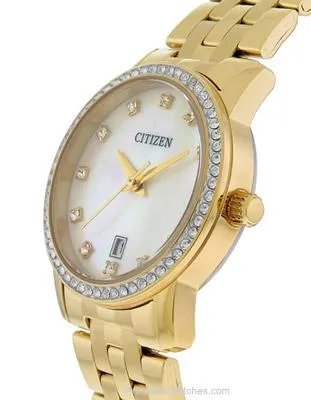 Citizen Quartz Ladies Swarovski Crystal Dress - Gold Tone - MOP Dial