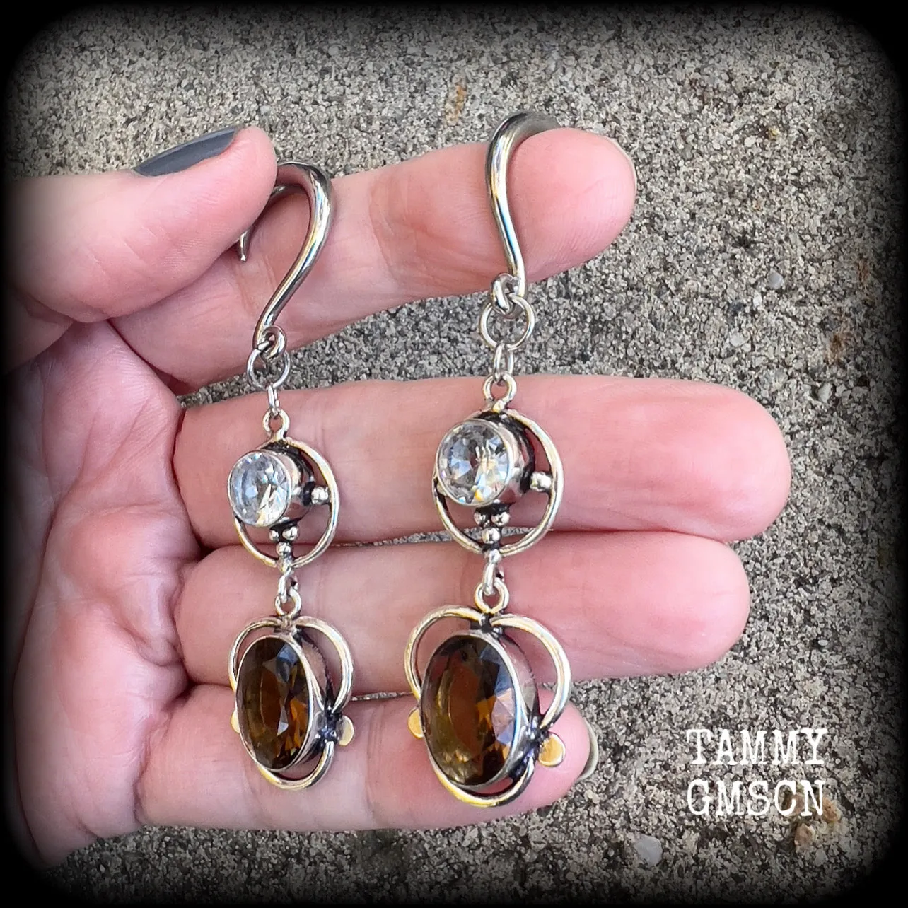 Citrine and Topaz gemstone gauged earrings