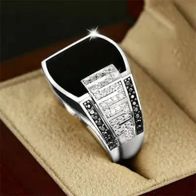 Classic Men's Ring Fashion 18k Gold Filling Inlaid Black Stone Zircon Punk Rings