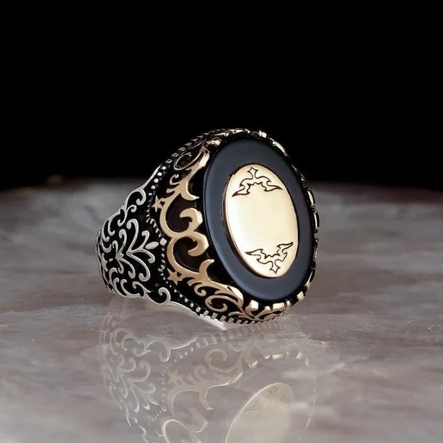 Classic Men's Ring Fashion 18k Gold Filling Inlaid Black Stone Zircon Punk Rings