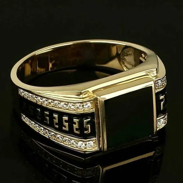 Classic Men's Ring Fashion 18k Gold Filling Inlaid Black Stone Zircon Punk Rings