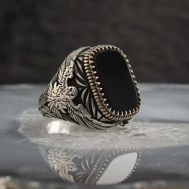 Classic Men's Ring Fashion 18k Gold Filling Inlaid Black Stone Zircon Punk Rings