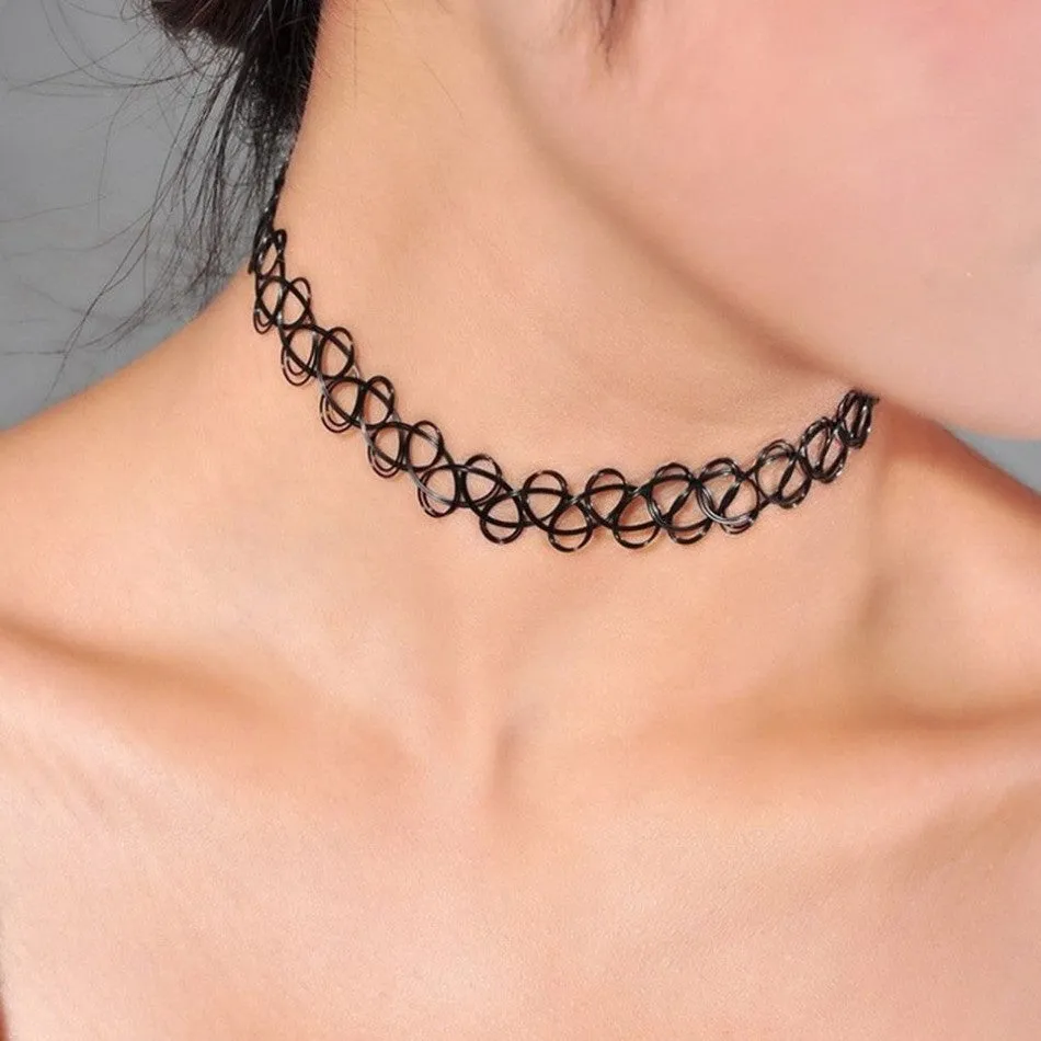 Collares Vintage Stretch Tattoo Punk Retro Gothic Elastic Choker Necklace