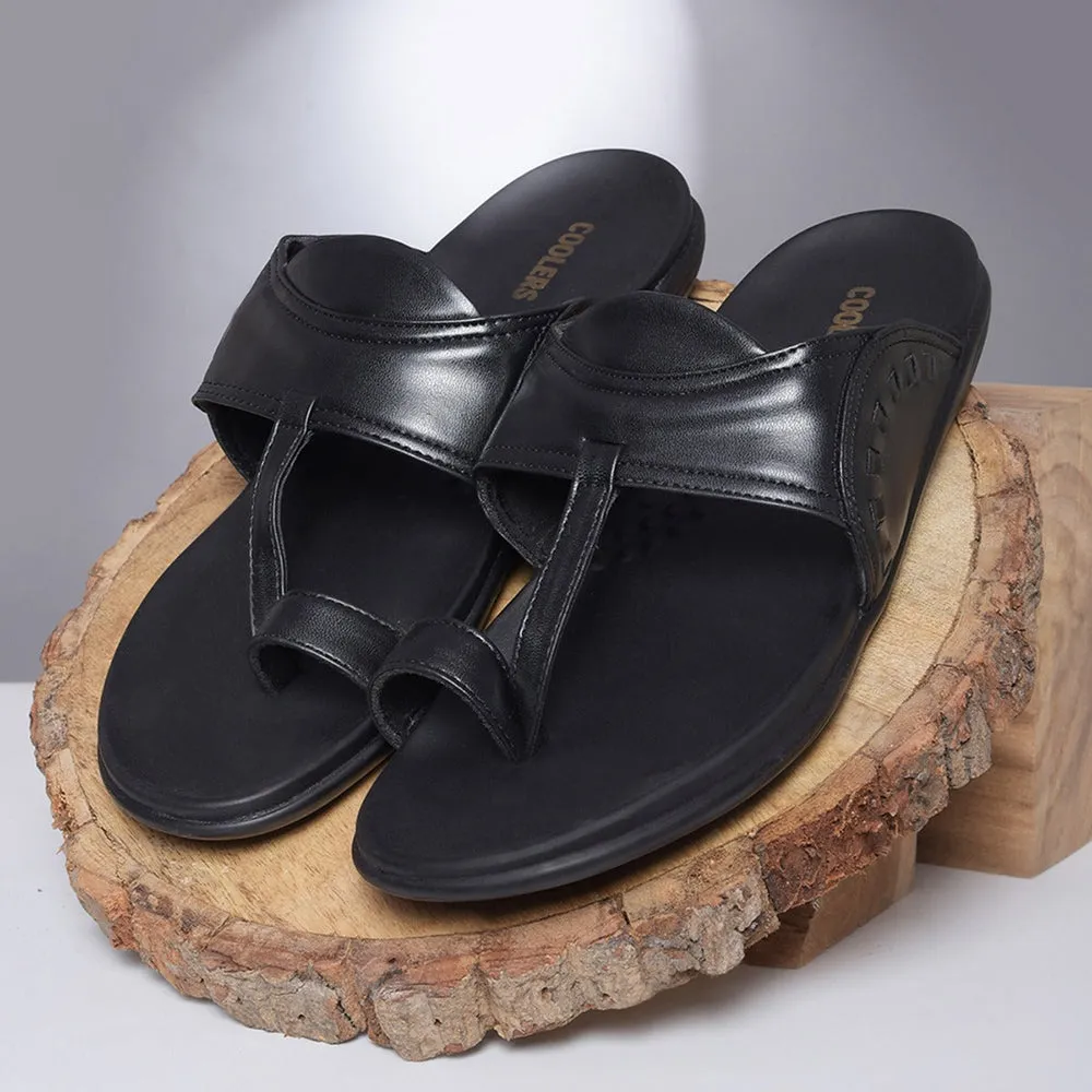 Coolers Casual Black Toe Ring Slippers For Men KENYA-2E By Liberty