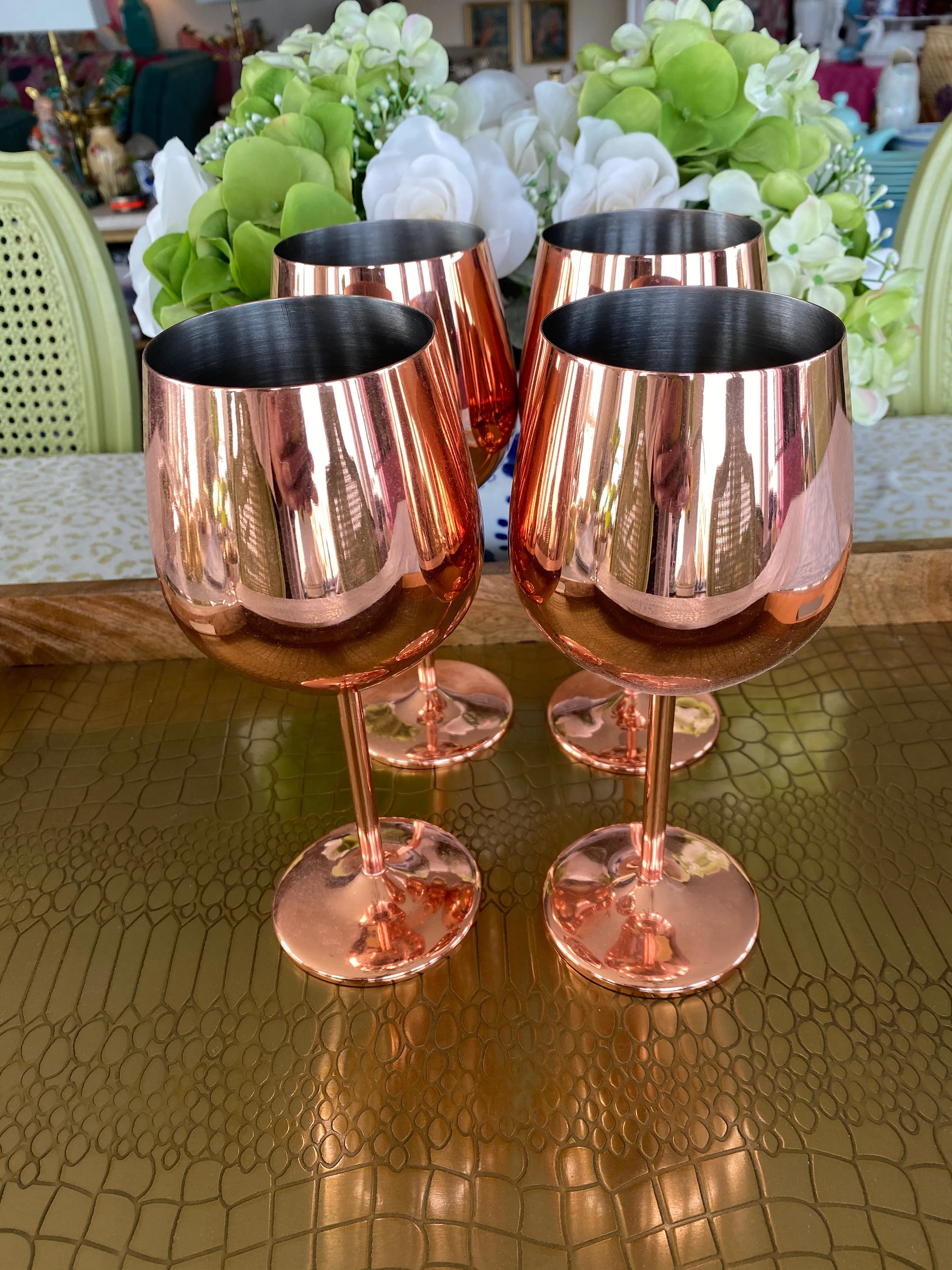 Copper stemmed wine glasses set of 4