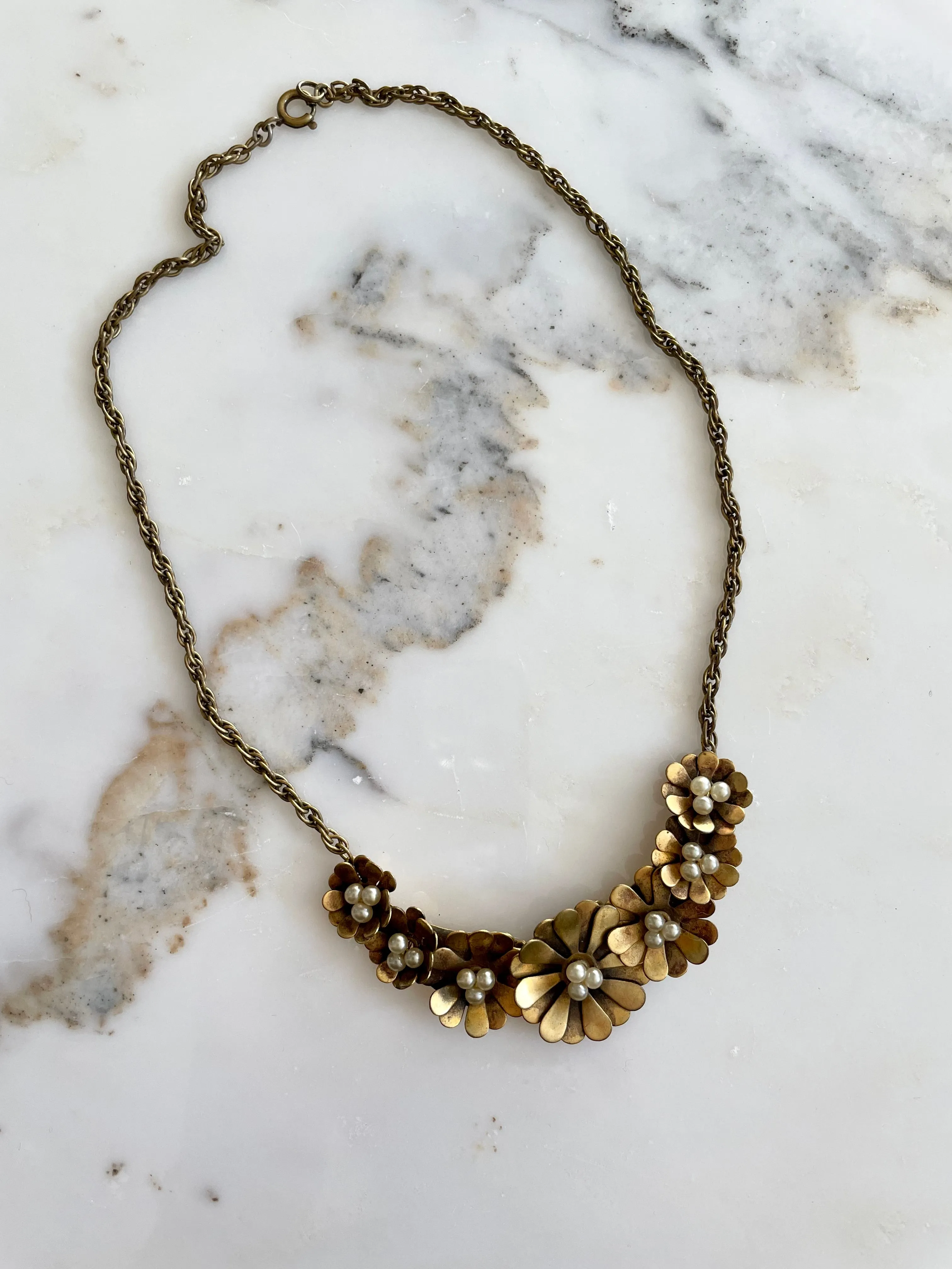 Coro Brass & Pearl Necklace