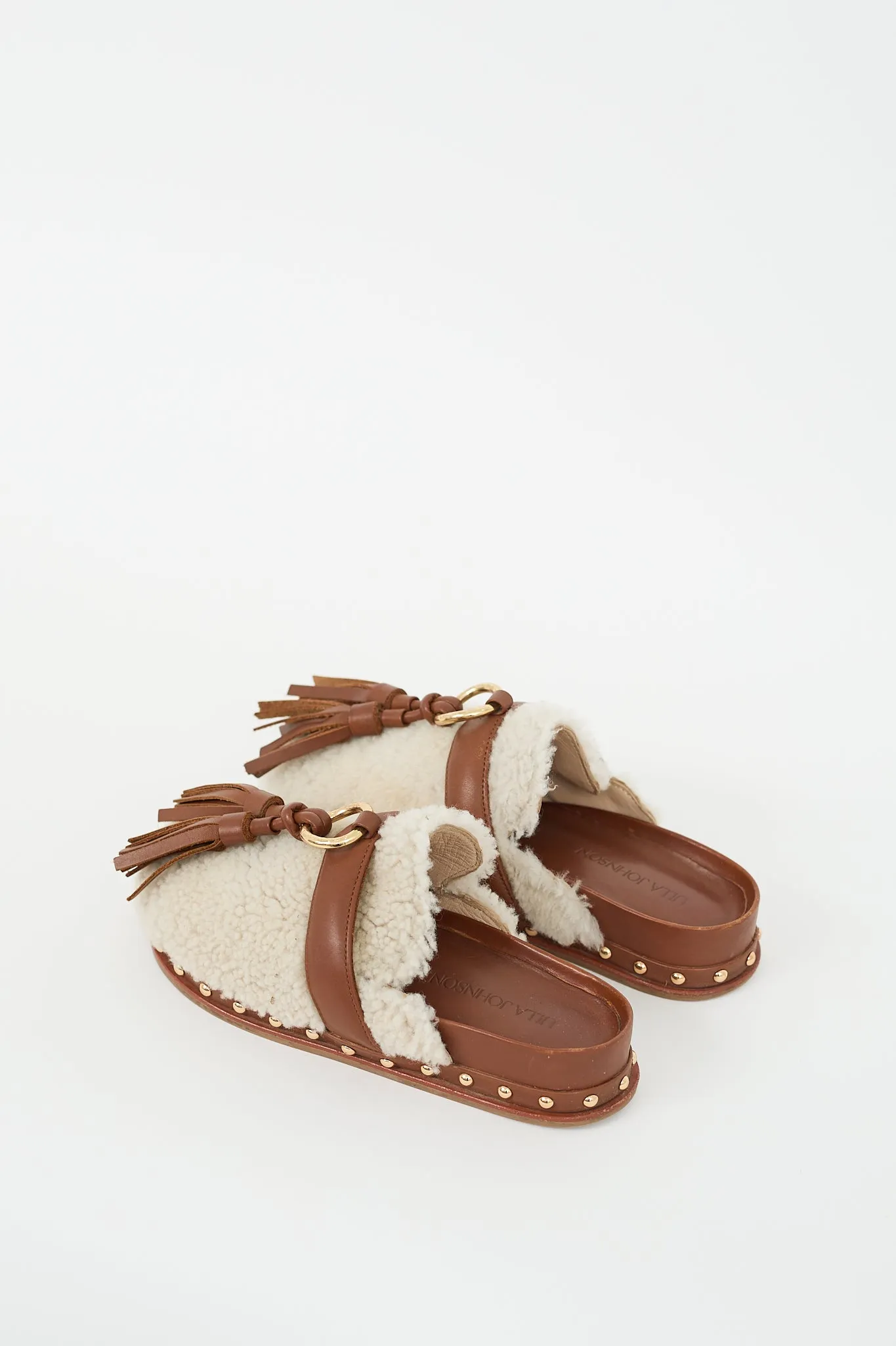 Cream Shearling Brown Leather Ruby Mule