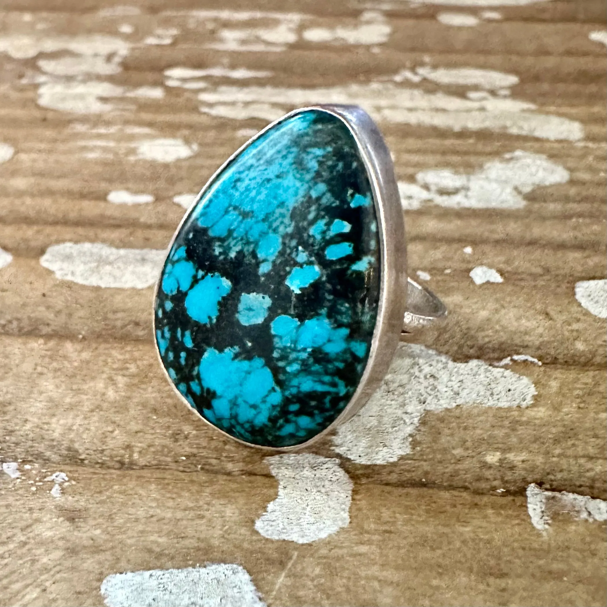 CRIES IN TURQUOISE Large Sterling Silver & Turquoise Ring • Size 6 1/2