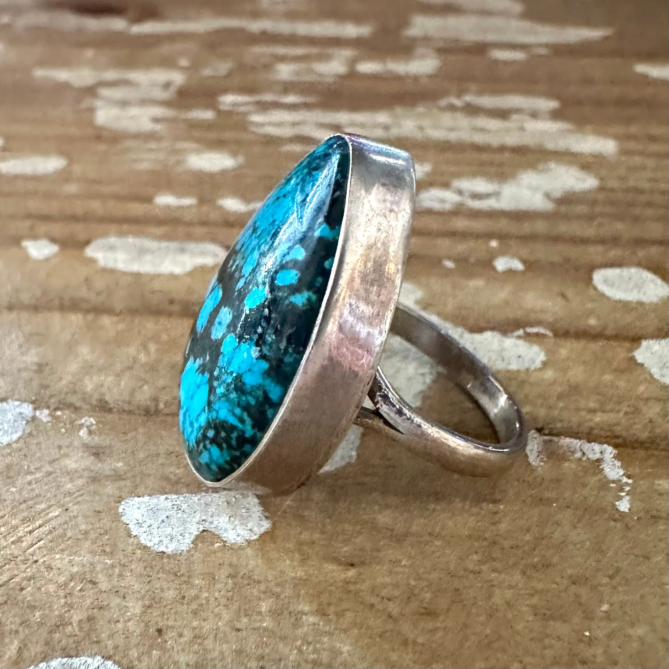 CRIES IN TURQUOISE Large Sterling Silver & Turquoise Ring • Size 6 1/2