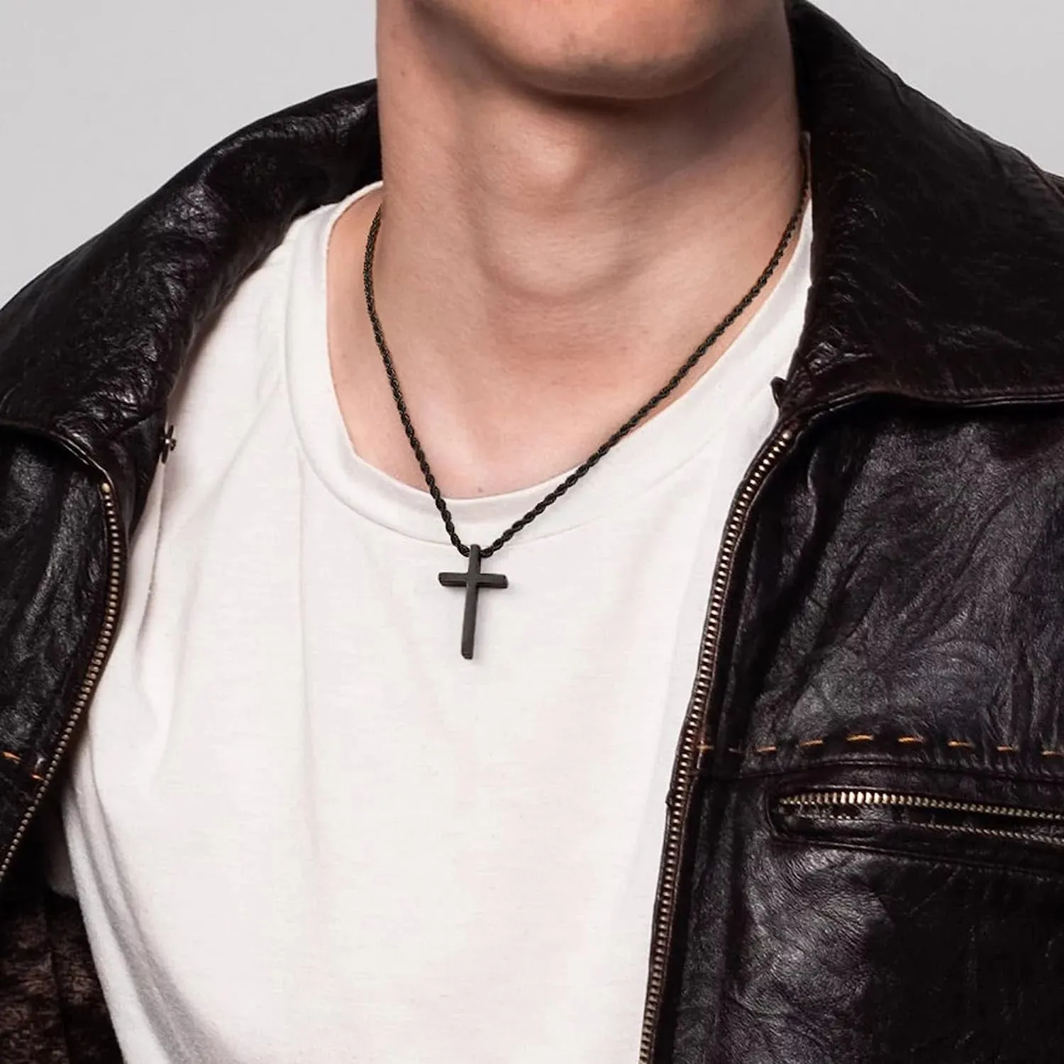 Cross Necklace for Men,Stainless Steel Black Silver Gold Cross Pendant Necklace for Men Boys Cross Chain for Men 16-24 Inches Rope Chain