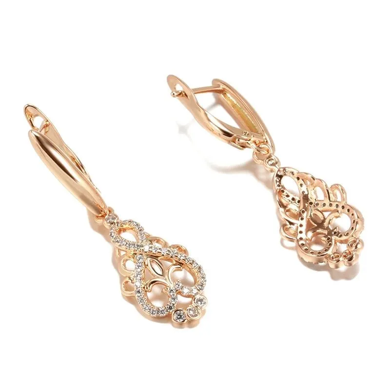 Crystal Flower Dangle Gold Tone Fashion Earrings