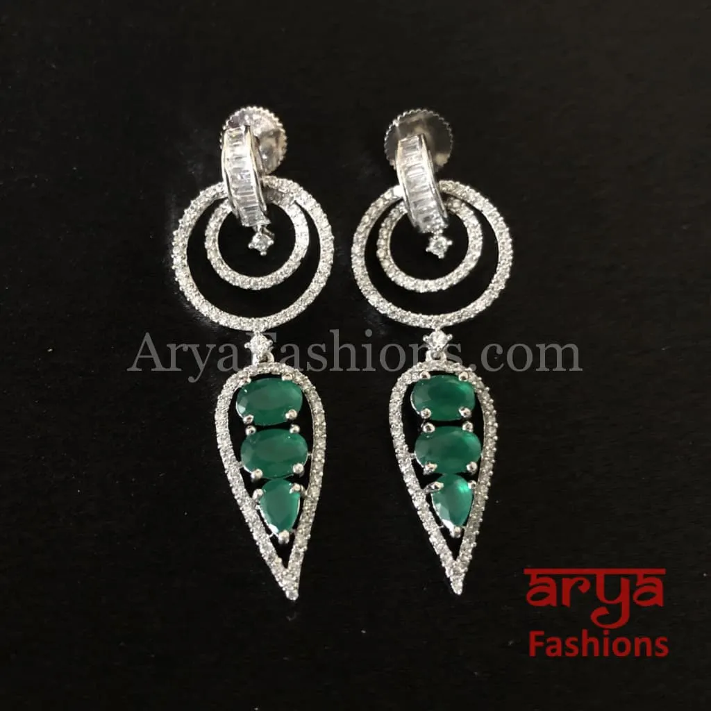 Cubic Zirconia Dangle Earrings with Emerald Stones