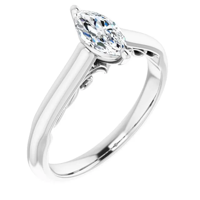 Cubic Zirconia Engagement Ring- The Adelaide (Customizable Marquise Cut Cathedral Solitaire with Two-Tone Option Decorative Trellis 'Down Under')