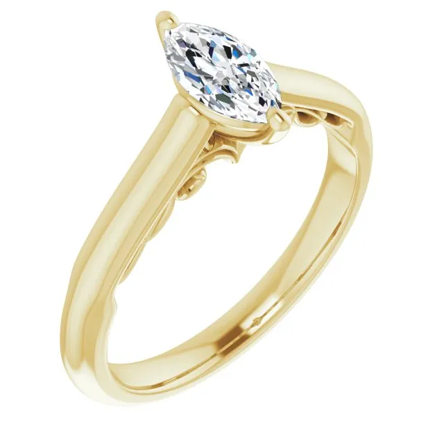 Cubic Zirconia Engagement Ring- The Adelaide (Customizable Marquise Cut Cathedral Solitaire with Two-Tone Option Decorative Trellis 'Down Under')