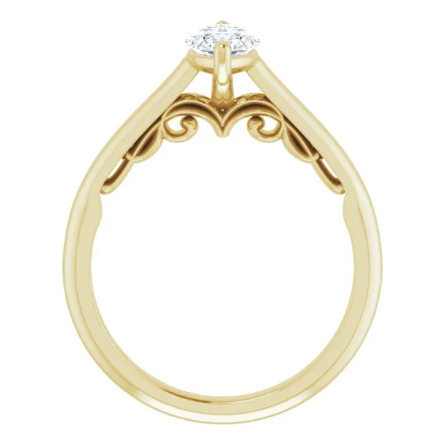 Cubic Zirconia Engagement Ring- The Adelaide (Customizable Marquise Cut Cathedral Solitaire with Two-Tone Option Decorative Trellis 'Down Under')