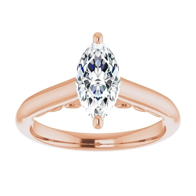 Cubic Zirconia Engagement Ring- The Adelaide (Customizable Marquise Cut Cathedral Solitaire with Two-Tone Option Decorative Trellis 'Down Under')