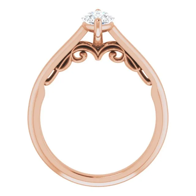 Cubic Zirconia Engagement Ring- The Adelaide (Customizable Marquise Cut Cathedral Solitaire with Two-Tone Option Decorative Trellis 'Down Under')