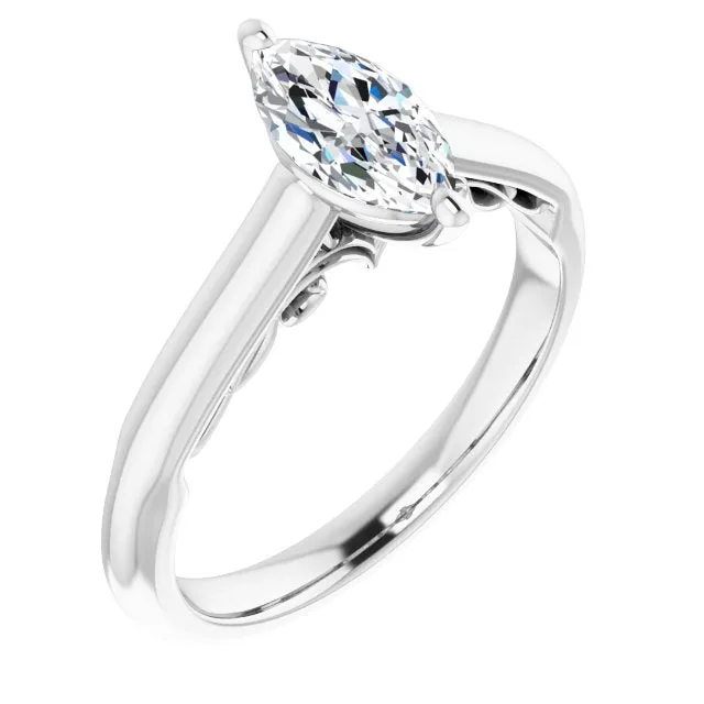 Cubic Zirconia Engagement Ring- The Adelaide (Customizable Marquise Cut Cathedral Solitaire with Two-Tone Option Decorative Trellis 'Down Under')