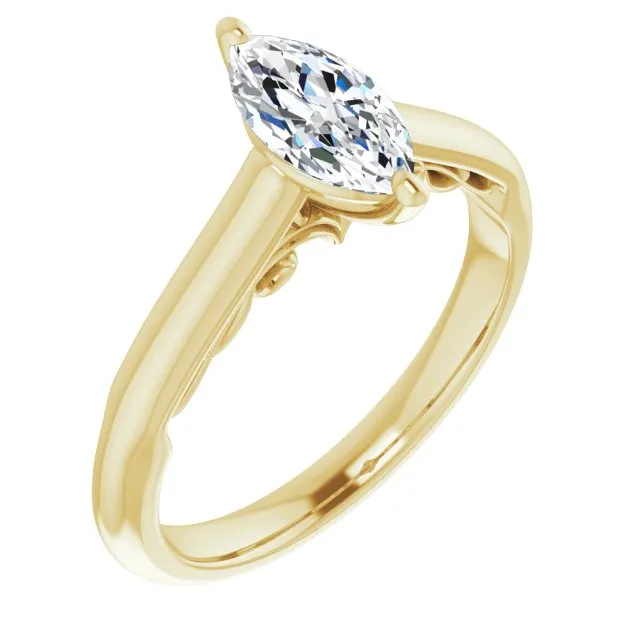 Cubic Zirconia Engagement Ring- The Adelaide (Customizable Marquise Cut Cathedral Solitaire with Two-Tone Option Decorative Trellis 'Down Under')