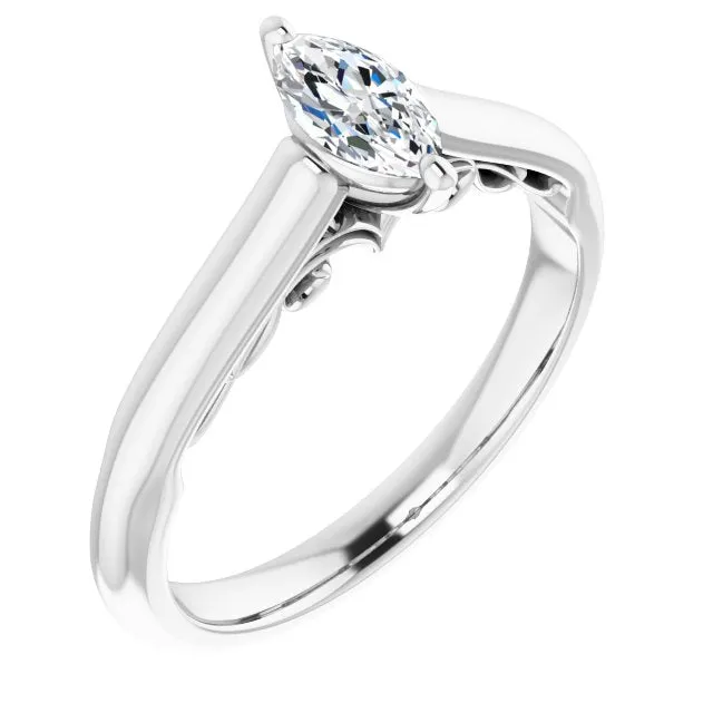 Cubic Zirconia Engagement Ring- The Adelaide (Customizable Marquise Cut Cathedral Solitaire with Two-Tone Option Decorative Trellis 'Down Under')