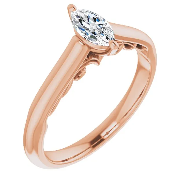 Cubic Zirconia Engagement Ring- The Adelaide (Customizable Marquise Cut Cathedral Solitaire with Two-Tone Option Decorative Trellis 'Down Under')