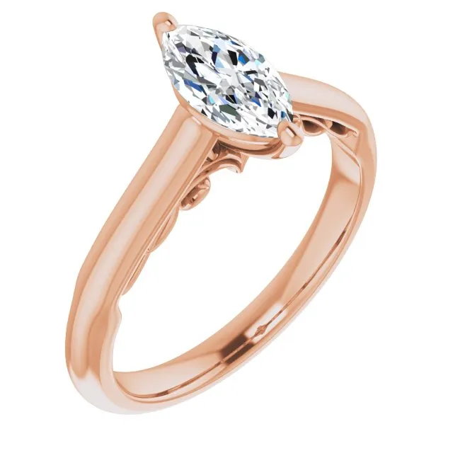 Cubic Zirconia Engagement Ring- The Adelaide (Customizable Marquise Cut Cathedral Solitaire with Two-Tone Option Decorative Trellis 'Down Under')