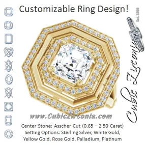 Cubic Zirconia Engagement Ring- The Allie (Customizable Asscher Cut Oversized 2x Halo Style with Knuckle Accented Split Band)