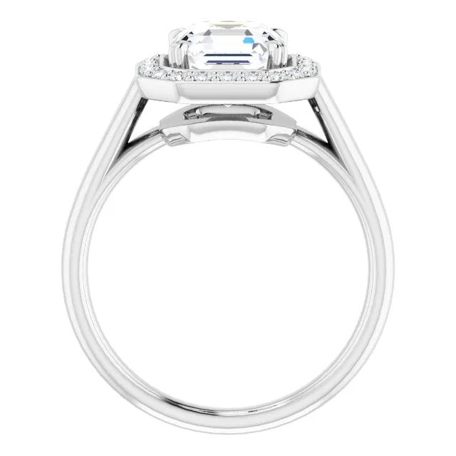 Cubic Zirconia Engagement Ring- The Arianna (Customizable Asscher Cut Design with Loose Halo)