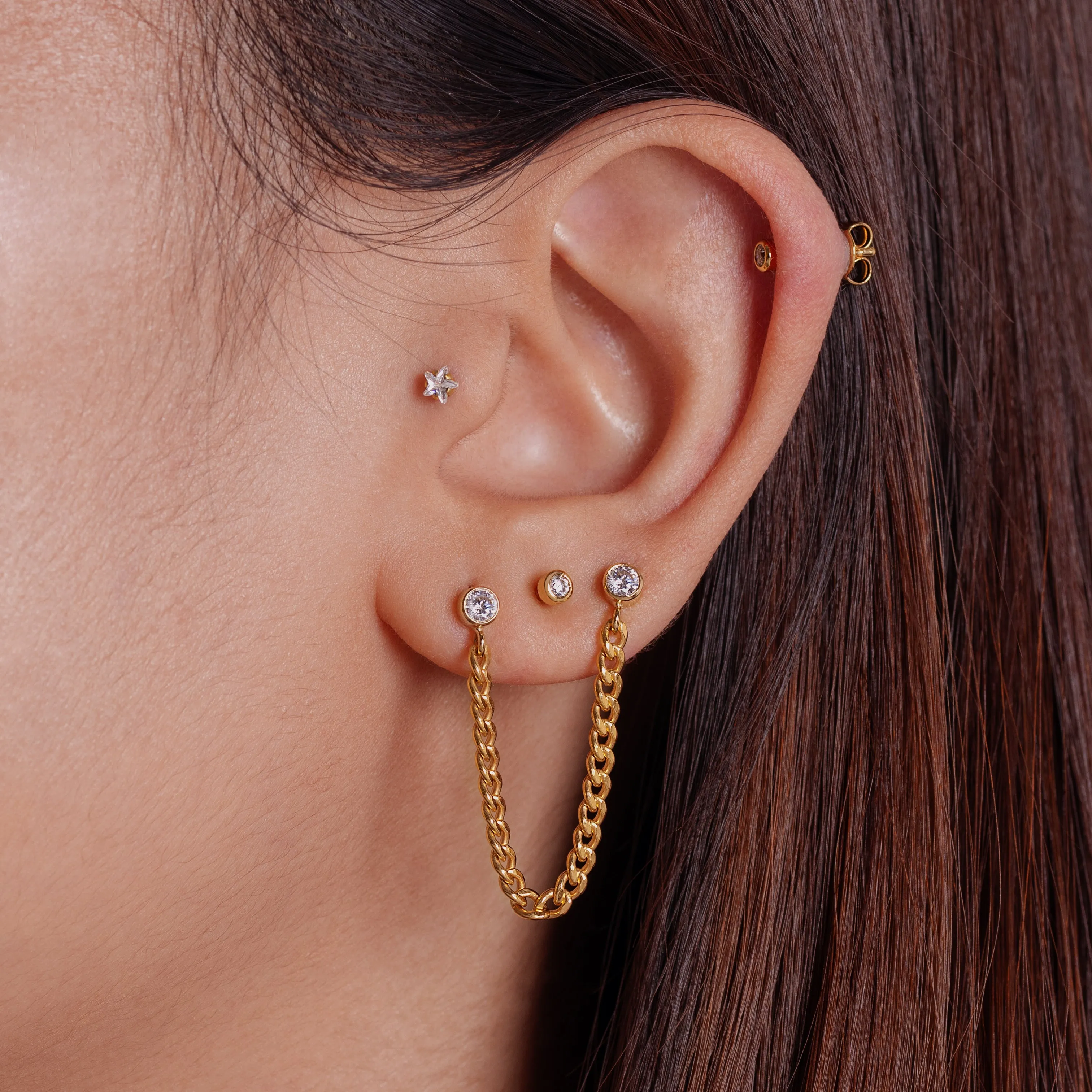 Curb Link Chain Bezel Earring