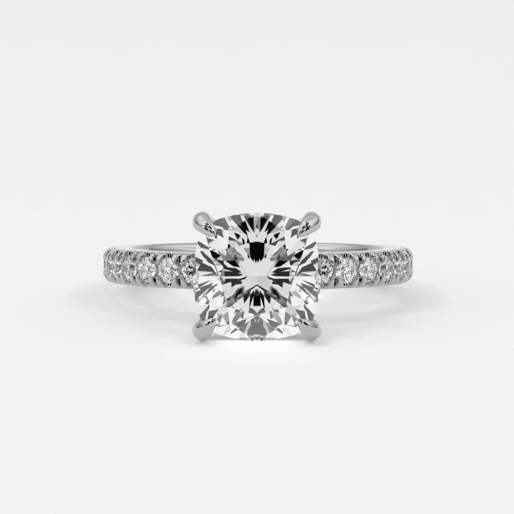 Cushion Cut Diamond Pave Band, Hidden Halo