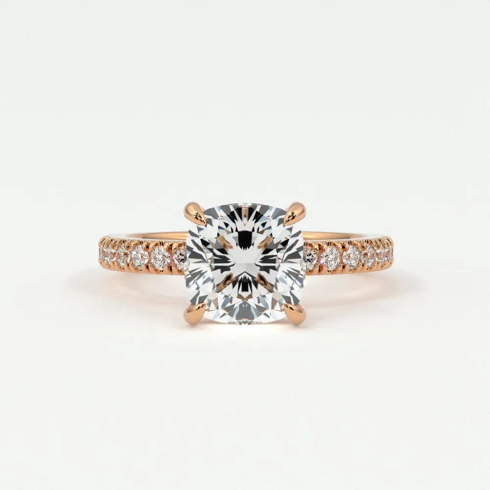 Cushion Cut Diamond Pave Band, Hidden Halo