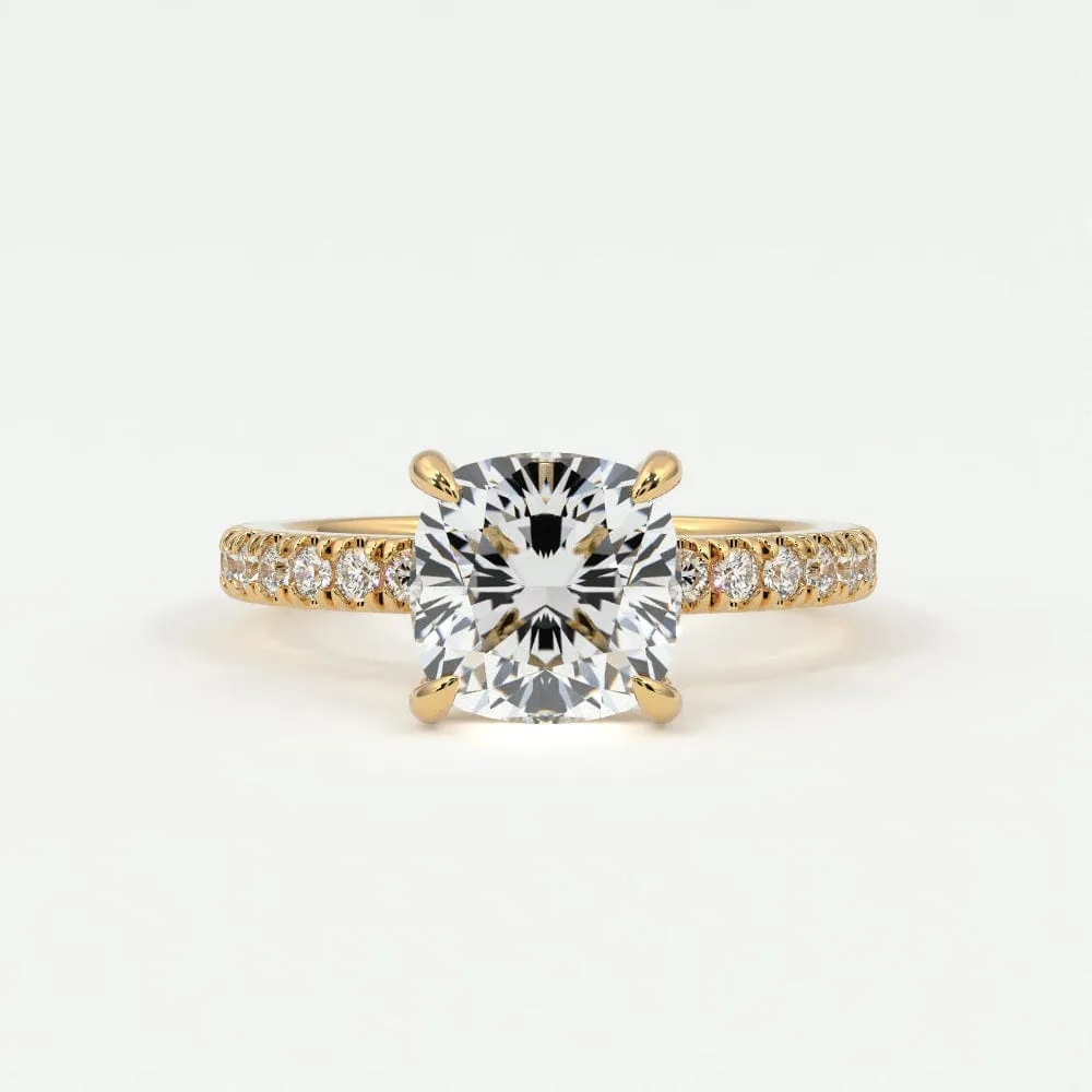 Cushion Cut Diamond Pave Band, Hidden Halo