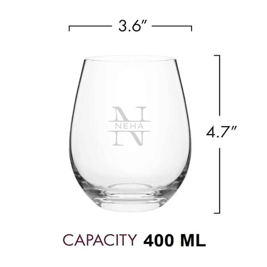 Custom Engraved Whiskey Glass Stemless Wine Glasses with Monogram Name 400 ML