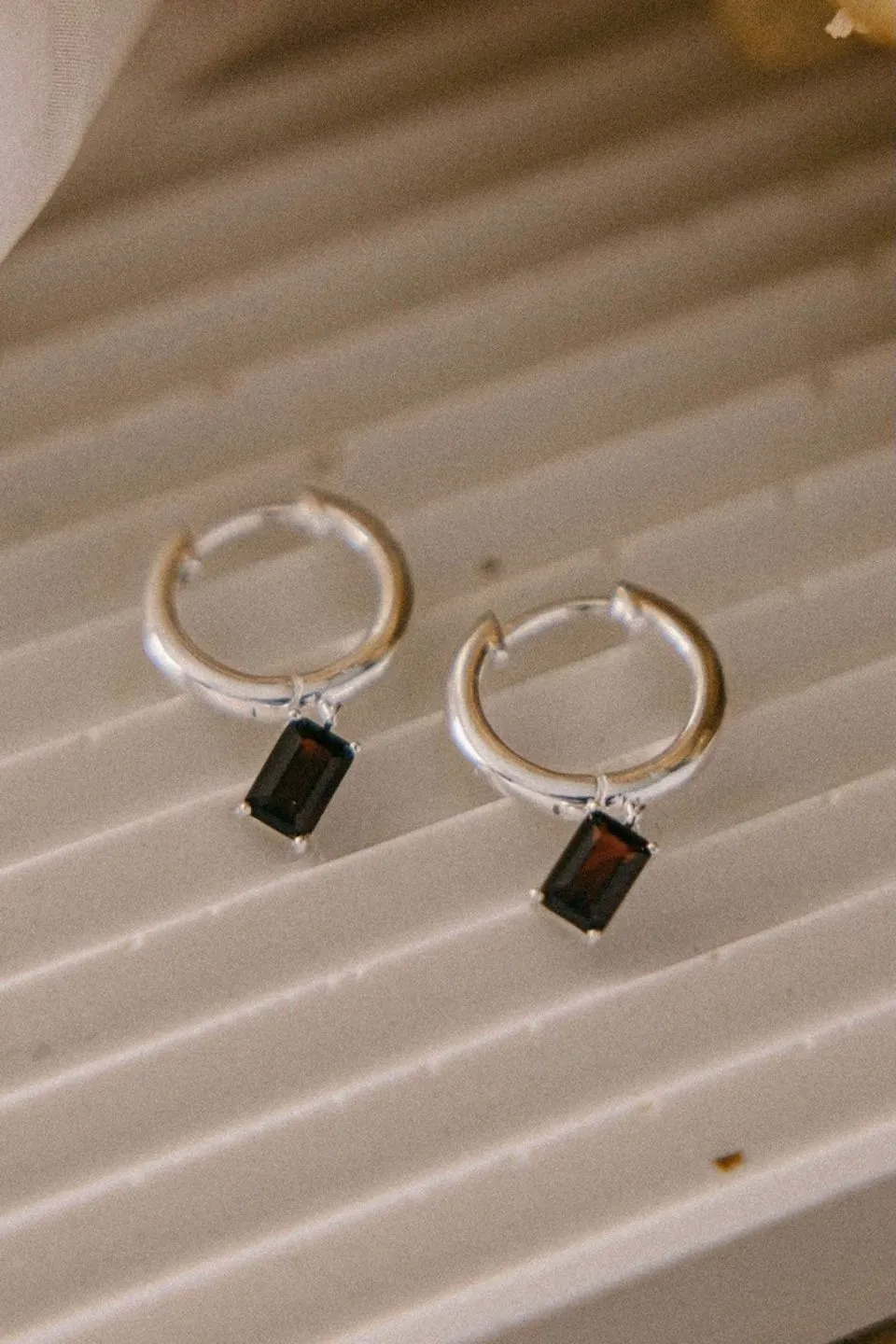 Cyprus Black Garnet Silver Huggie EOL Earring