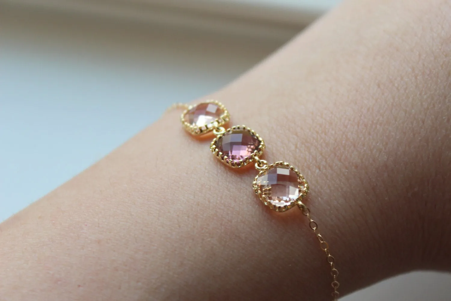 Dainty Blush Champagne Bracelet Eggplant Plum Purple Jewelry Gold Peach Bridesmaid Bracelet Bridal Bracelet Blush Champagne Wedding Jewelry