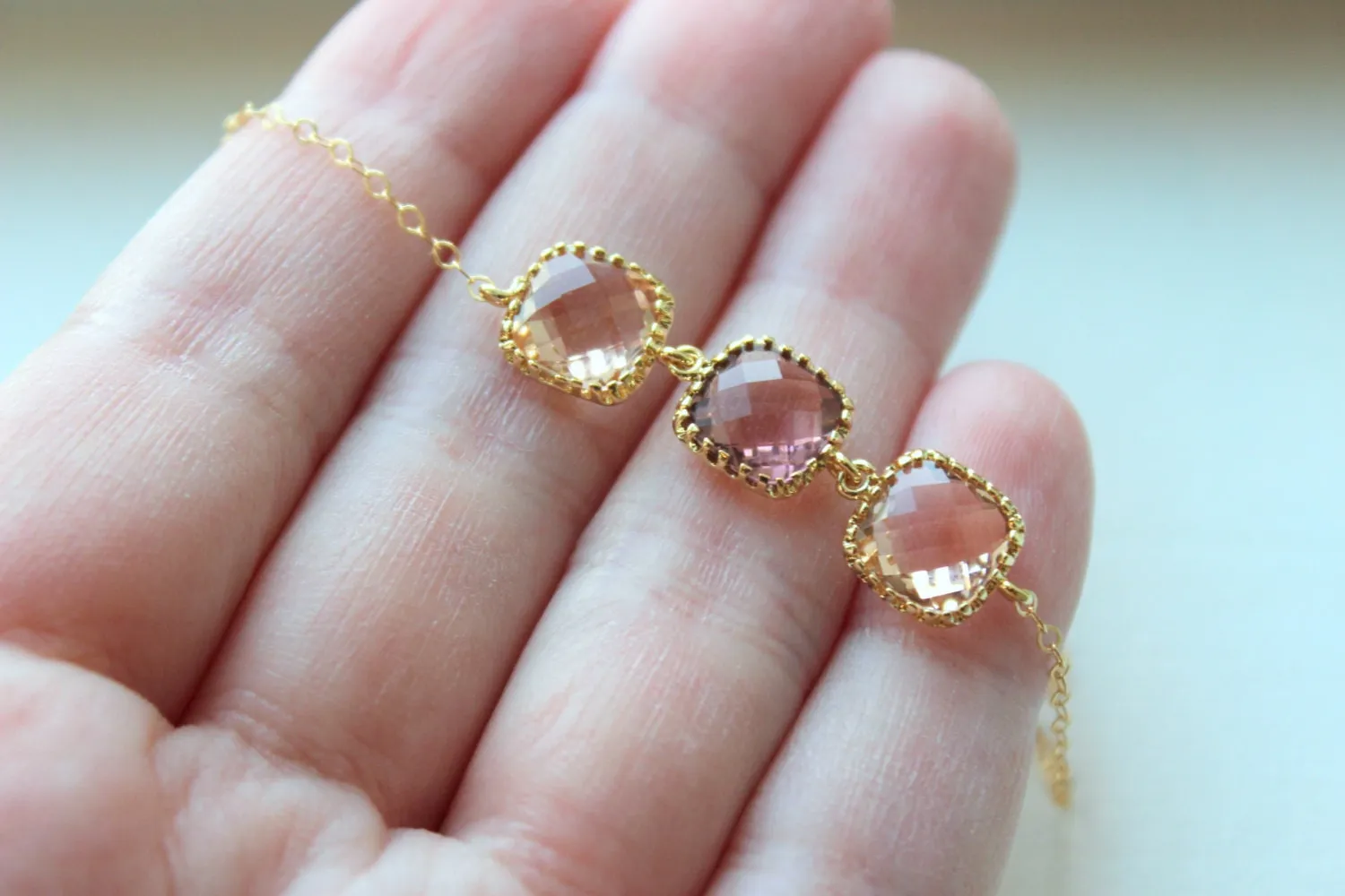 Dainty Blush Champagne Bracelet Eggplant Plum Purple Jewelry Gold Peach Bridesmaid Bracelet Bridal Bracelet Blush Champagne Wedding Jewelry