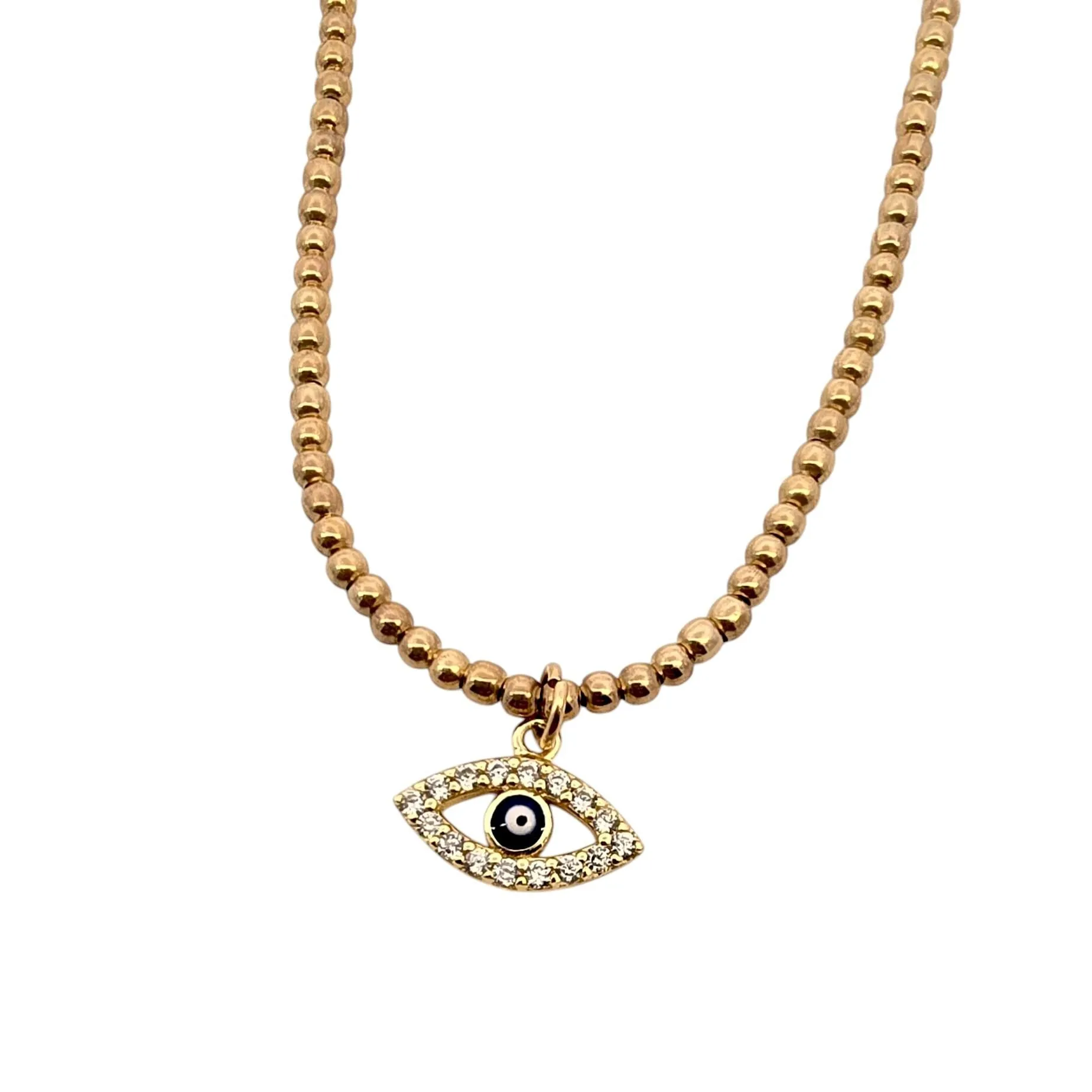 Dainty Gold Filled Beaded Necklace with Evil Eye Charm  for Women