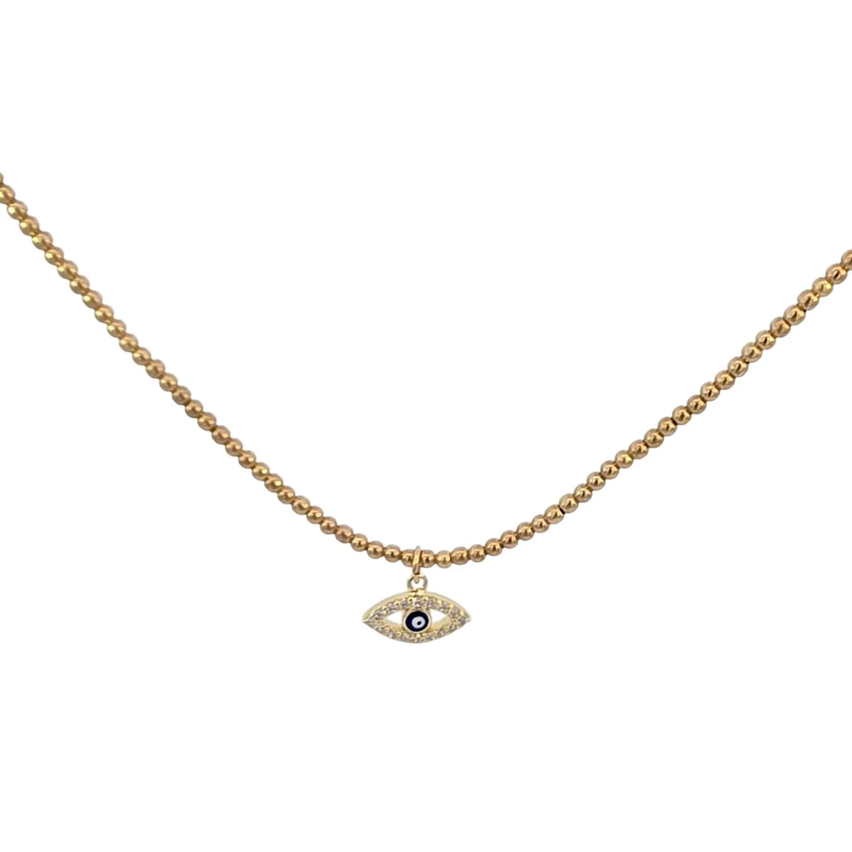 Dainty Gold Filled Beaded Necklace with Evil Eye Charm  for Women