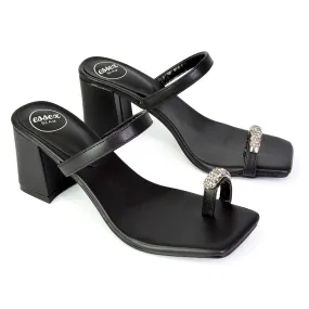 Daiquiri Double Strap Square Toe Ring Block Heel Sandals in Black