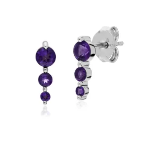 Damen Sterlingsilber Drei Stein Amethyst Rund Farbverlauf Ohrring