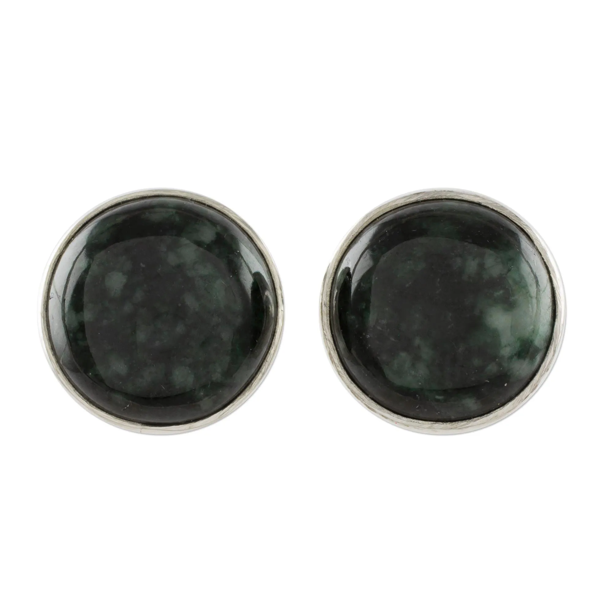 Dark Green Jade Earrings Sterling Silver Artisan Jewelry - Harmonious Peace | NOVICA